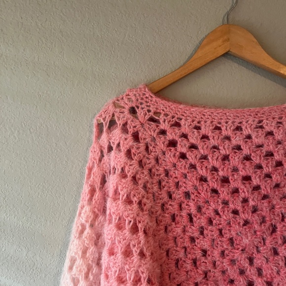 Handmade Crochet Pink Ombre Granny Square Fuzzy Sweater Size S/M - Picture 3 of 8